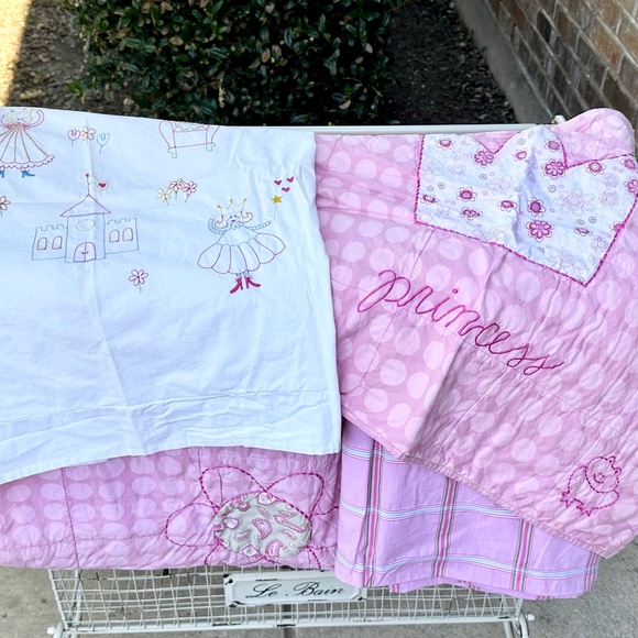 Land of Nod Twin Pink Princess Quilt Sham Duvet Lot